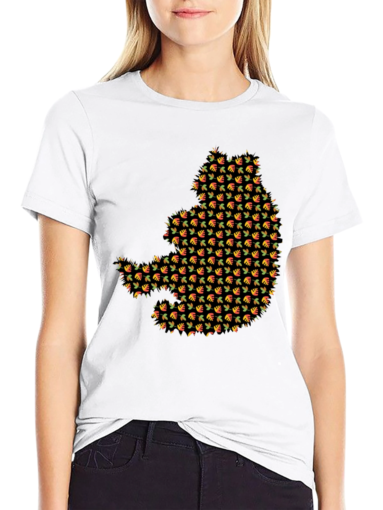 Autumn Leaf Pattern Black T-Shirt