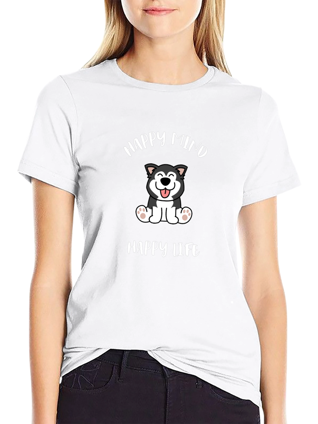 Happy Mind Happy Life Dog Graphic T-Shirt
