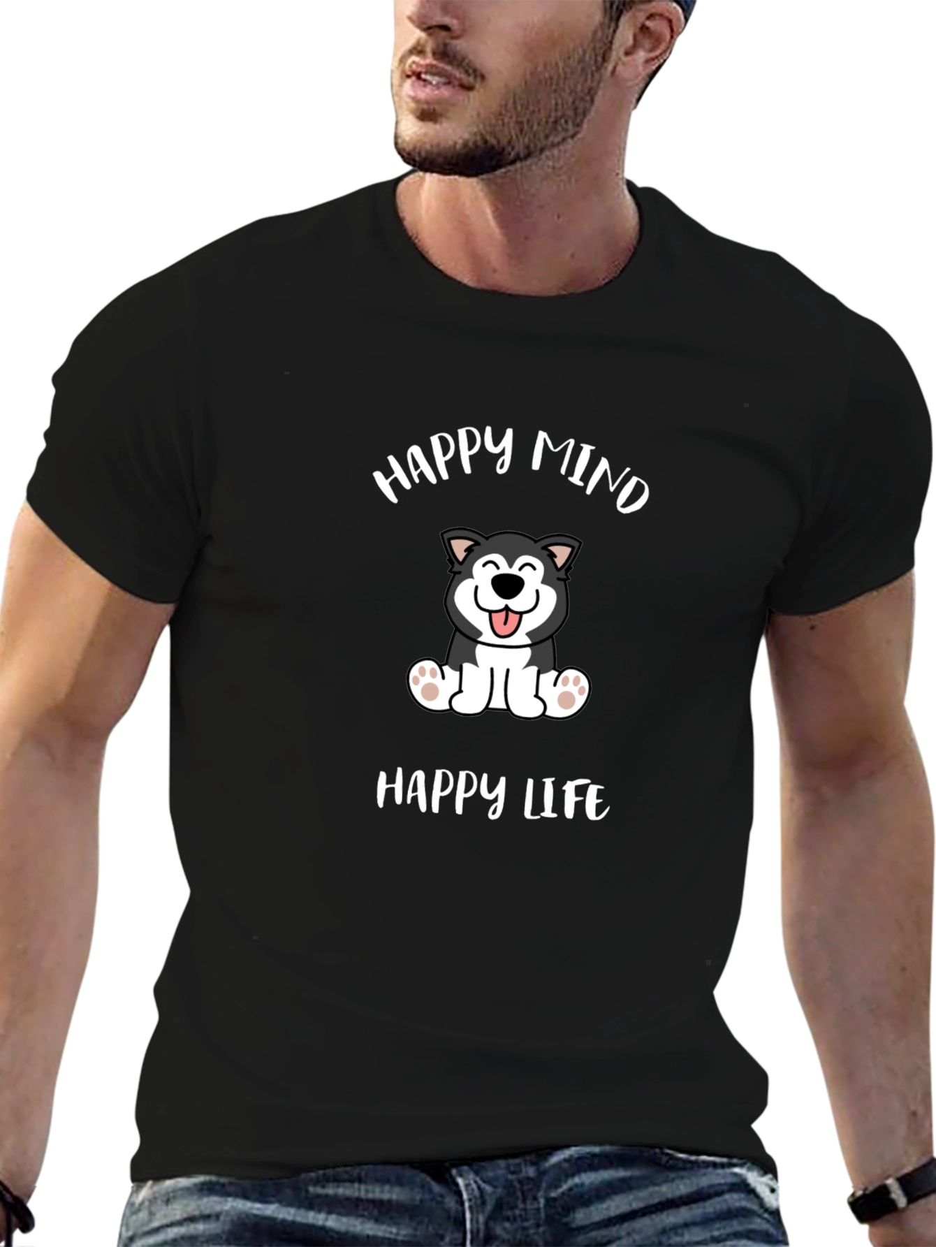 Happy Mind Happy Life Dog Graphic T-Shirt