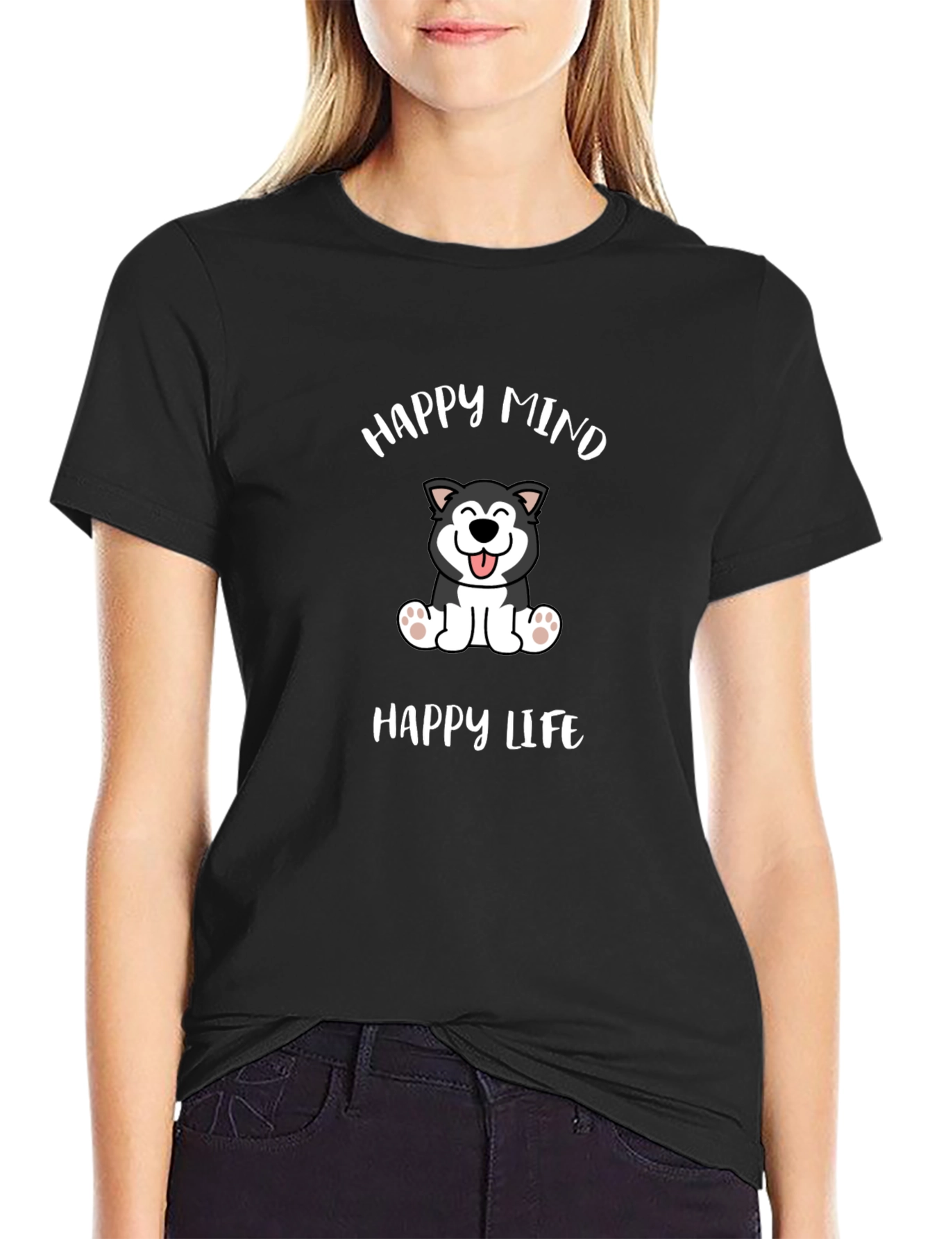 Happy Mind Happy Life Dog Graphic T-Shirt