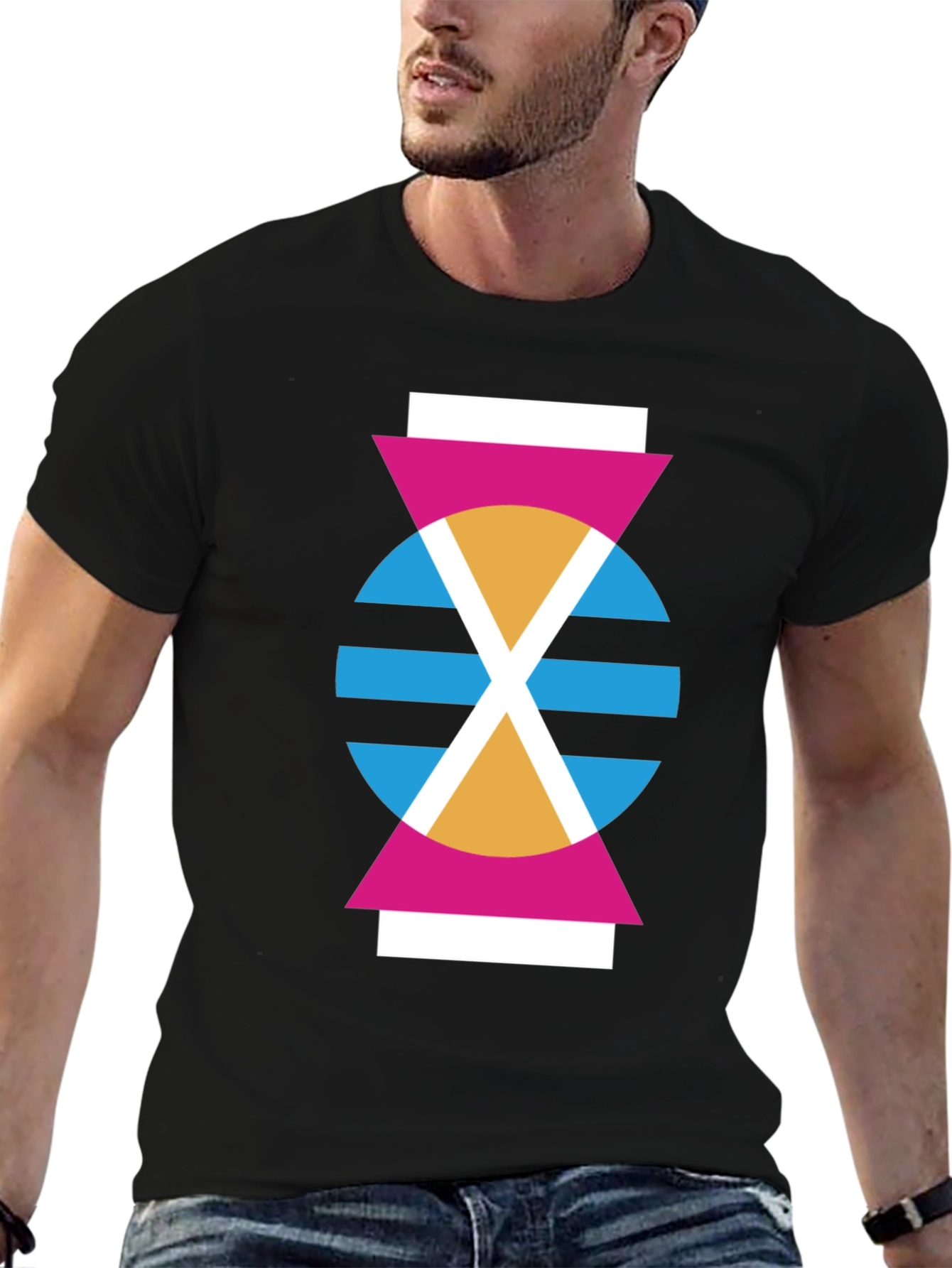 Geometric Abstract Design Black T-Shirt
