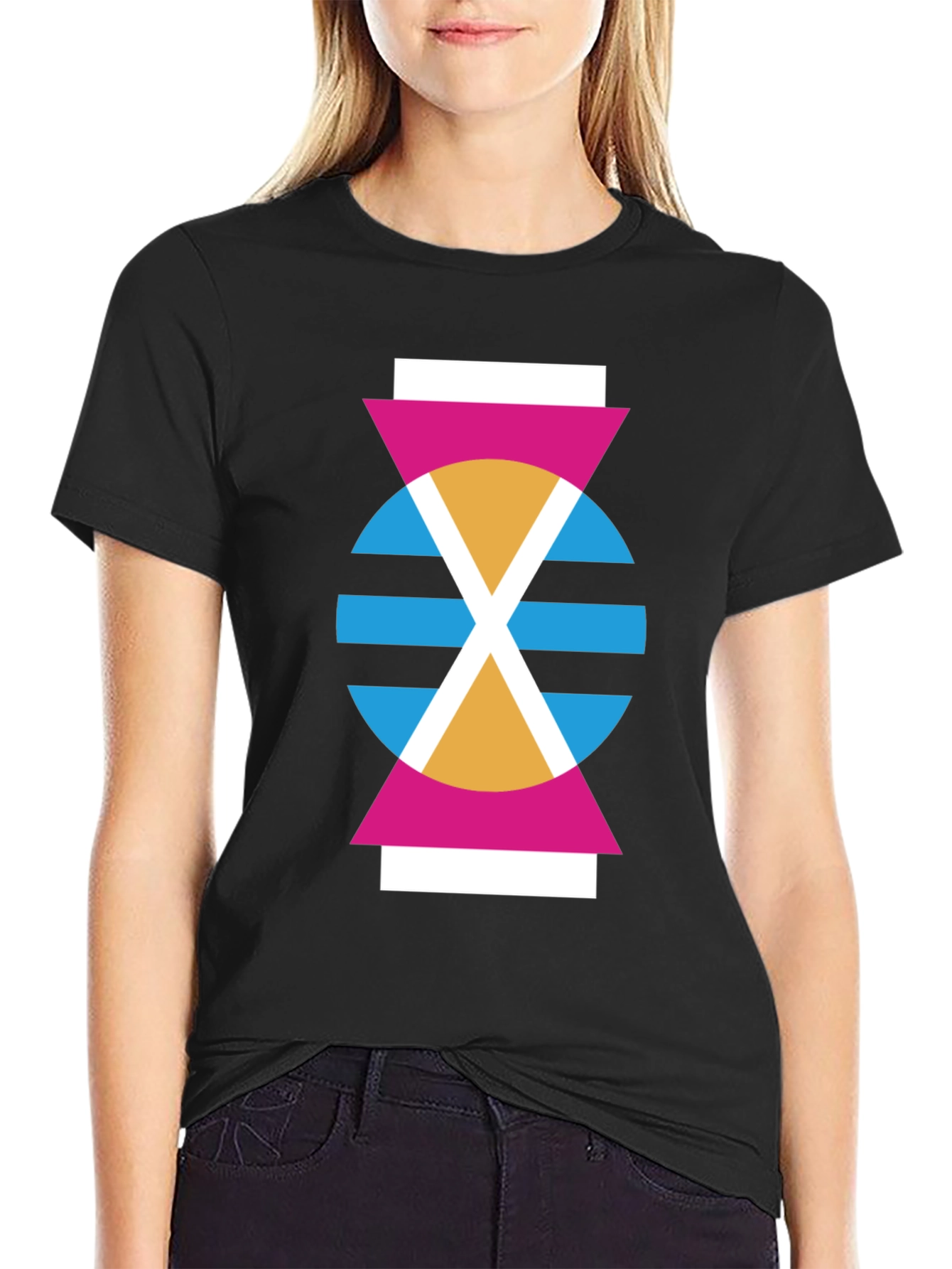 Geometric Abstract Design Black T-Shirt