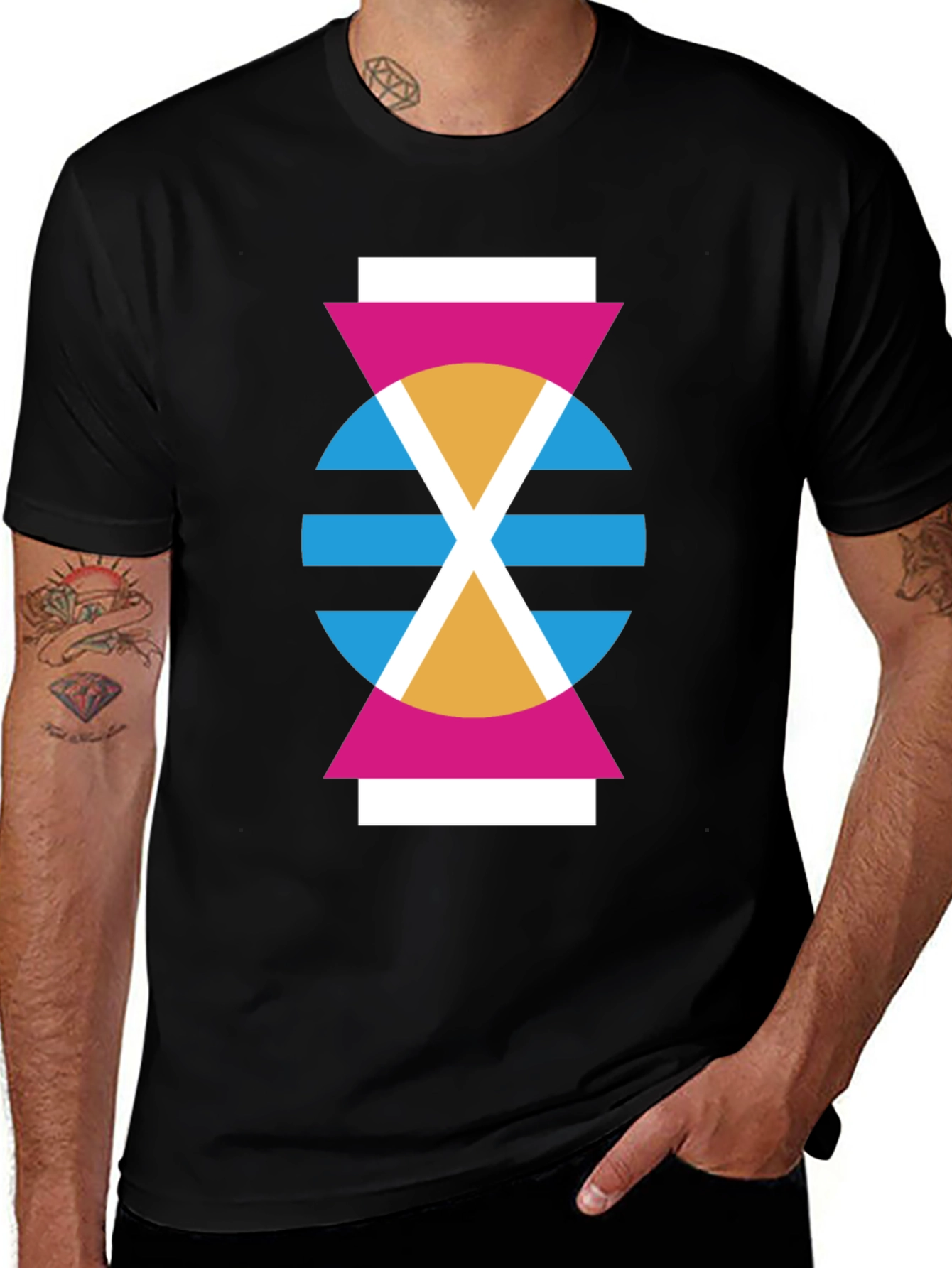 Geometric Abstract Design Black T-Shirt