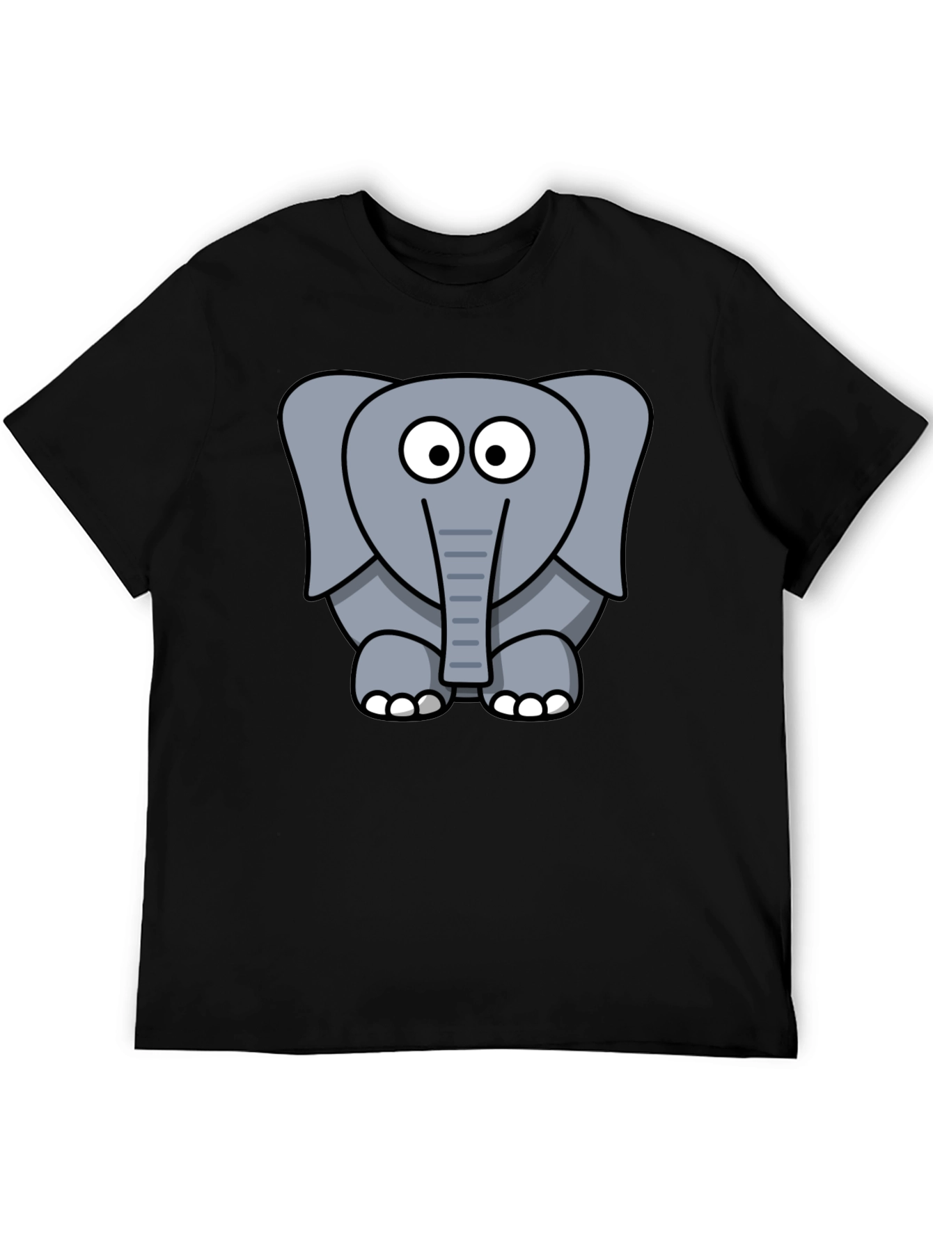 Cute Elephant Graphic Print Black T-Shirt