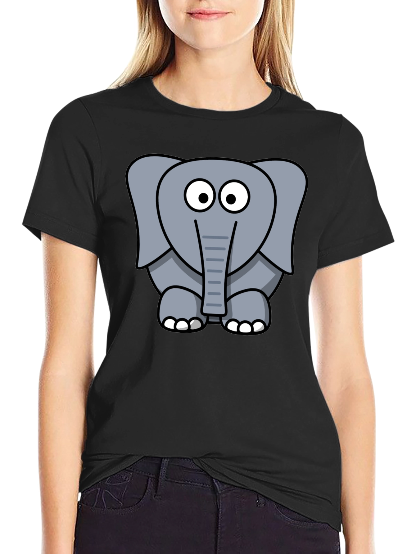 Cute Elephant Graphic Print Black T-Shirt