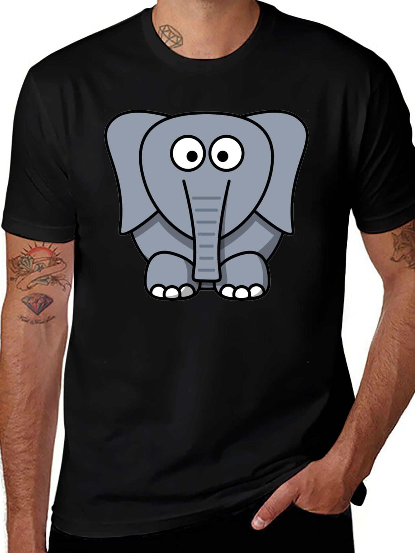 Cute Elephant Graphic Print Black T-Shirt