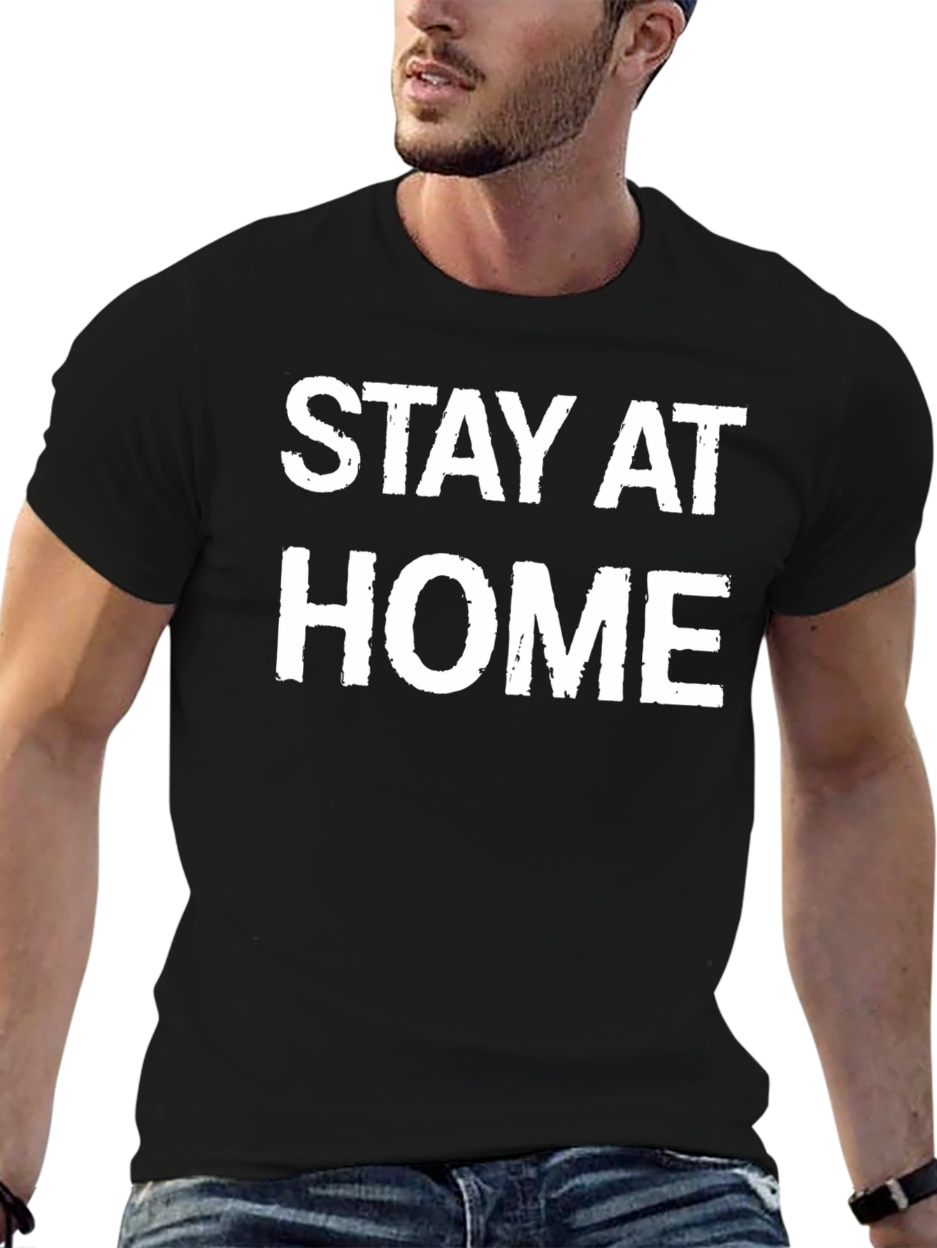 Stay At Home Black Cotton Tee