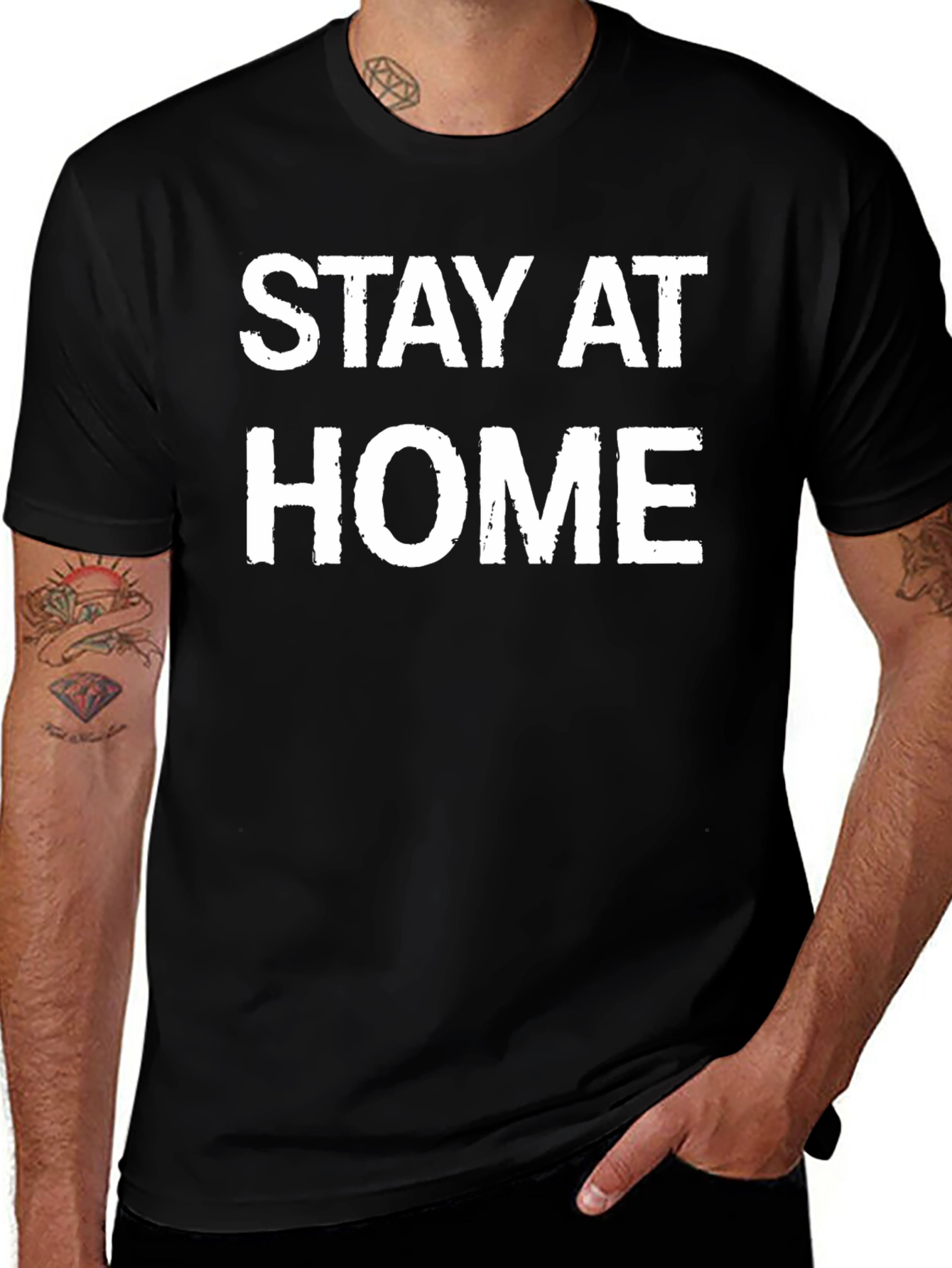 Stay At Home Black Cotton Tee