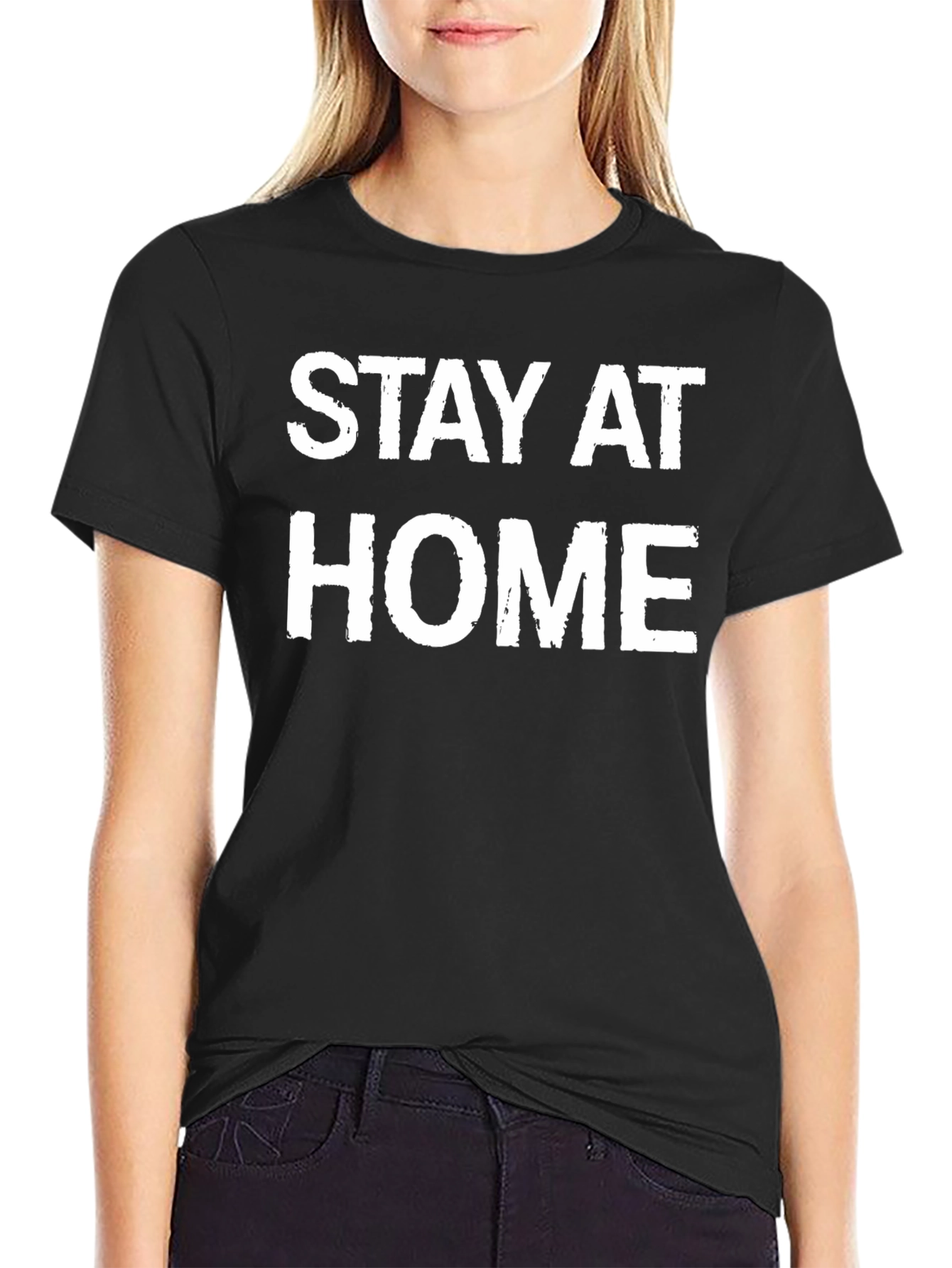 Stay At Home Black Cotton Tee