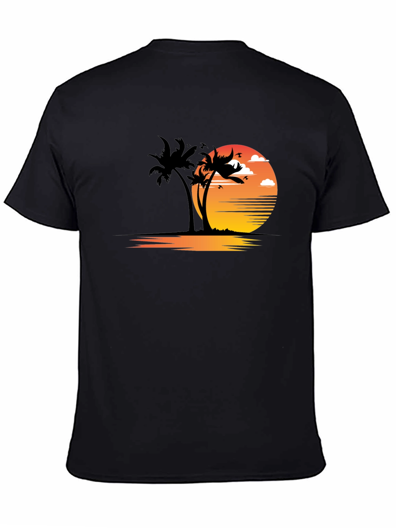 Sunset Palm Tree Graphic Tee - Black