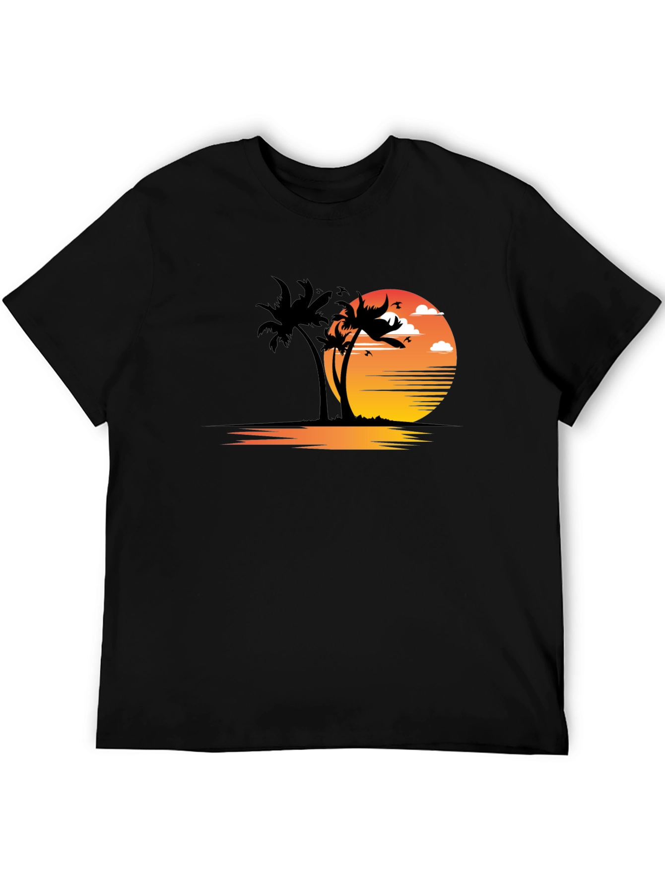 Sunset Palm Tree Graphic Tee - Black
