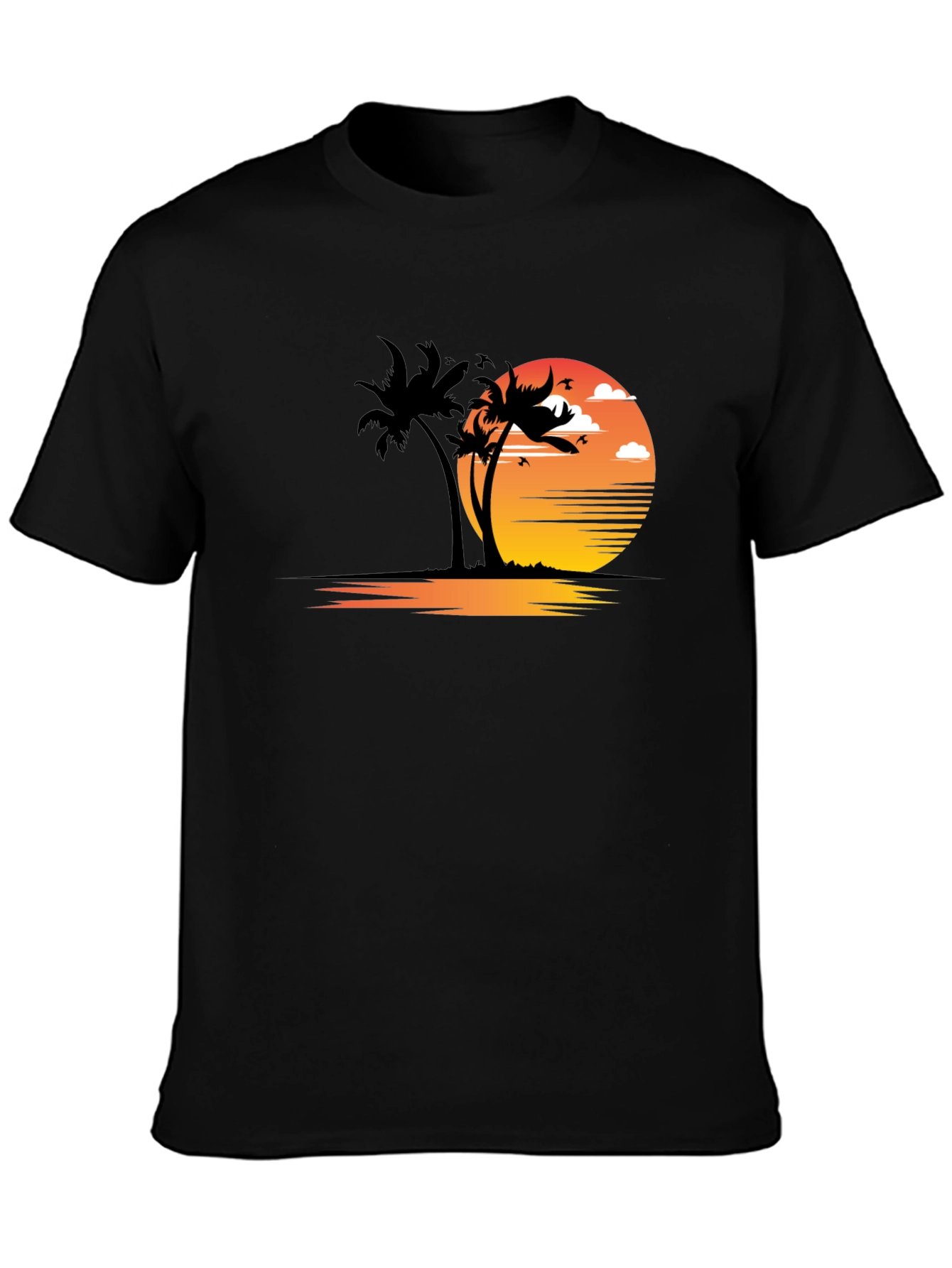 Sunset Palm Tree Graphic Tee - Black