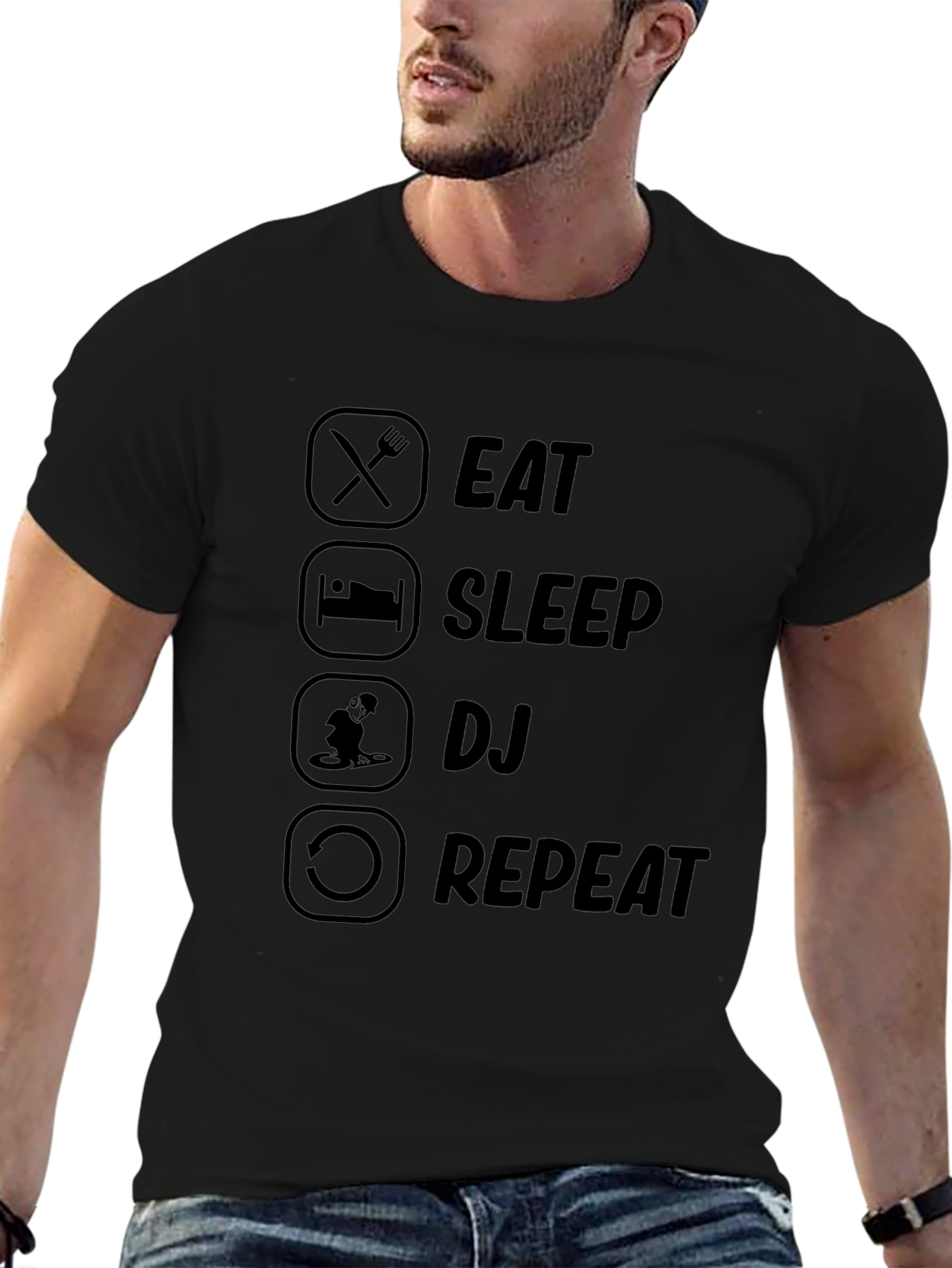 Eat Sleep DJ Repeat Black Graphic T-Shirt