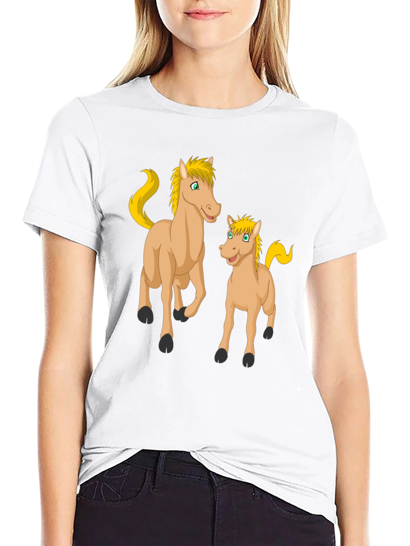 Cartoon Horse Graphic Black T-Shirt