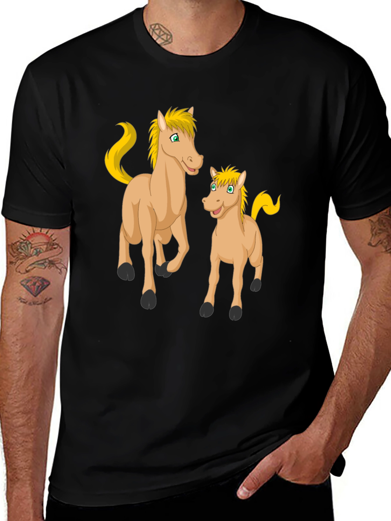 Cartoon Horse Graphic Black T-Shirt