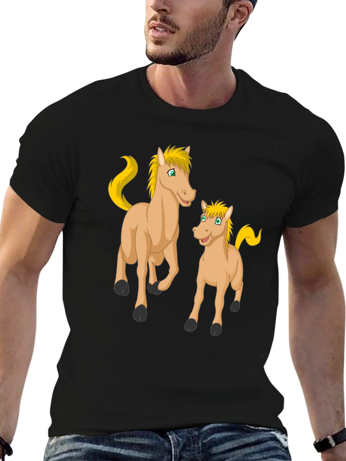 Cartoon Horse Graphic Black T-Shirt