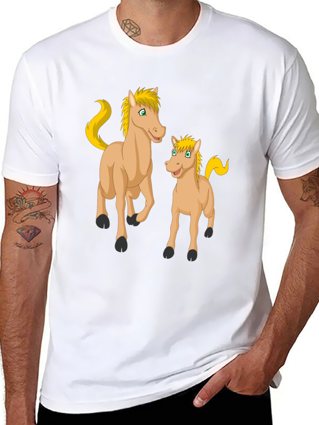 Cartoon Horse Graphic Black T-Shirt