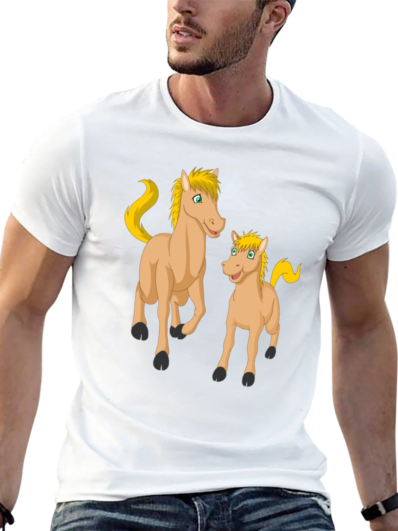 Cartoon Horse Graphic Black T-Shirt