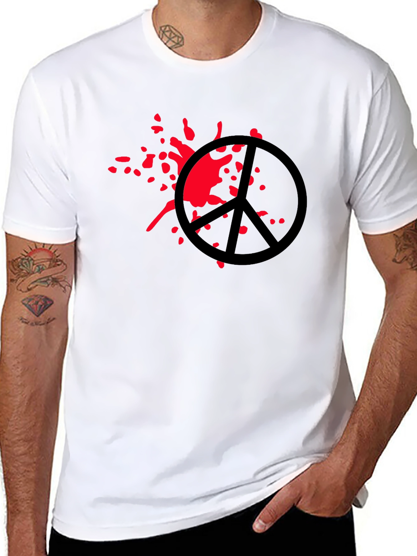 Peace Sign Graphic Tee - Black Cotton Blend