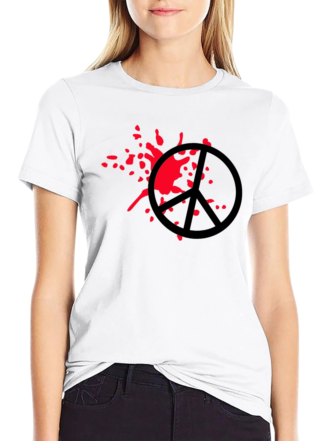 Peace Sign Graphic Tee - Black Cotton Blend