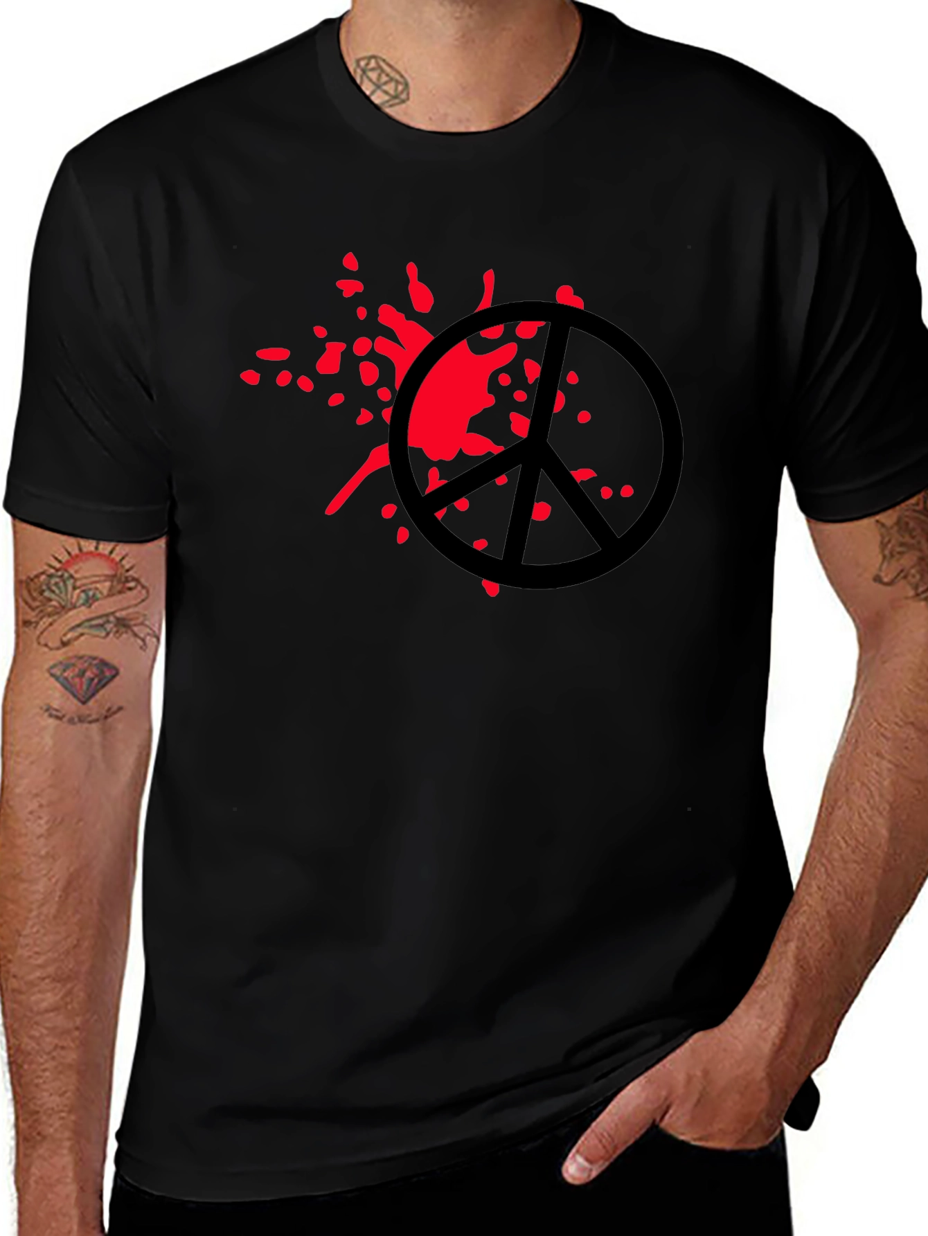 Peace Sign Graphic Tee - Black Cotton Blend