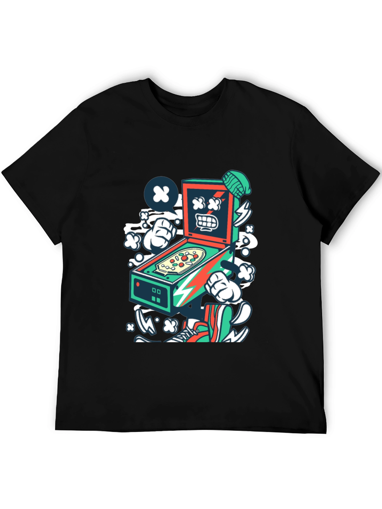 Retro Pinball Machine Graphic Tee - Cool Cartoon Design