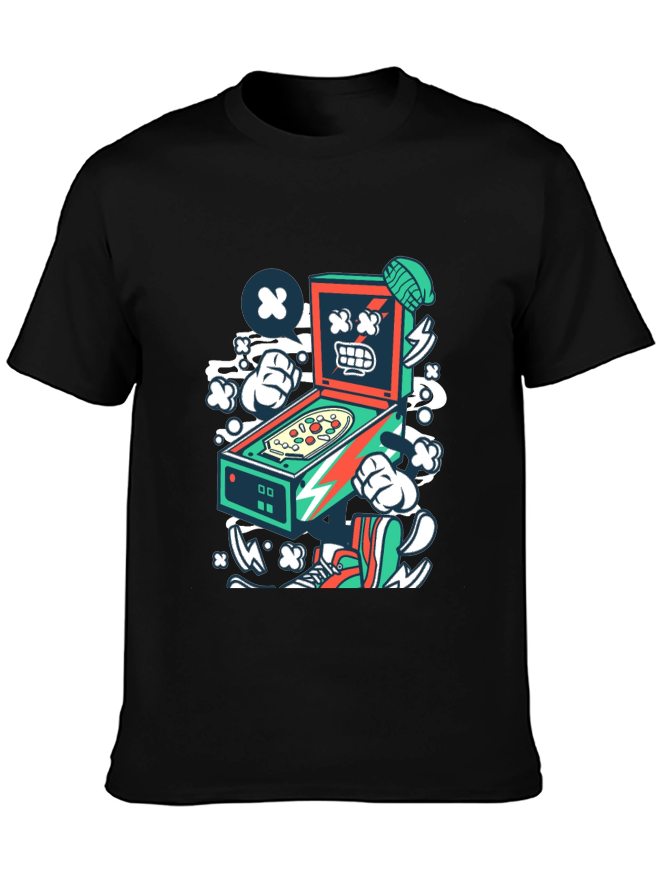 Retro Pinball Machine Graphic Tee - Cool Cartoon Design