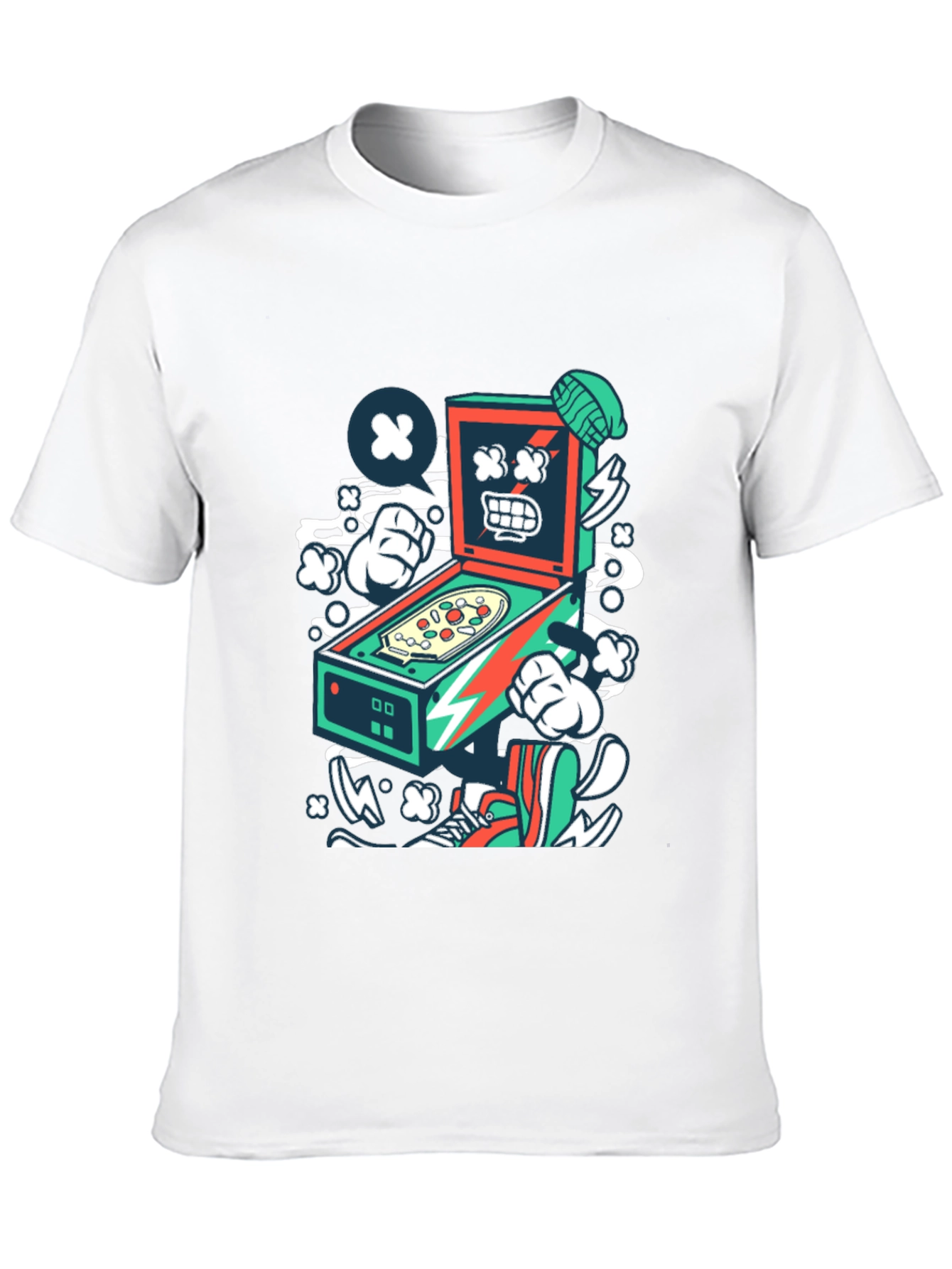 Retro Pinball Machine Graphic Tee - Cool Cartoon Design