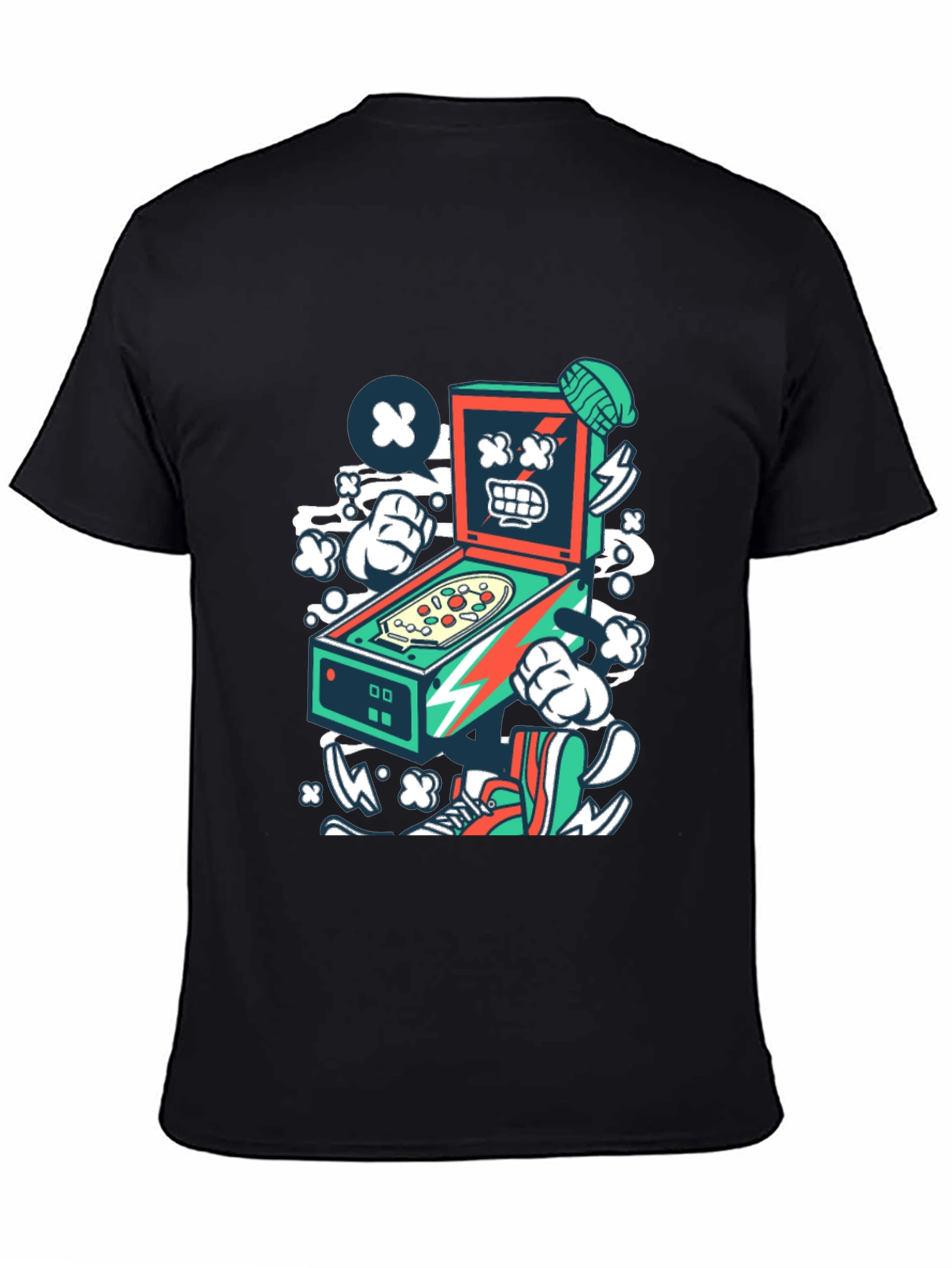 Retro Pinball Machine Graphic Tee - Cool Cartoon Design