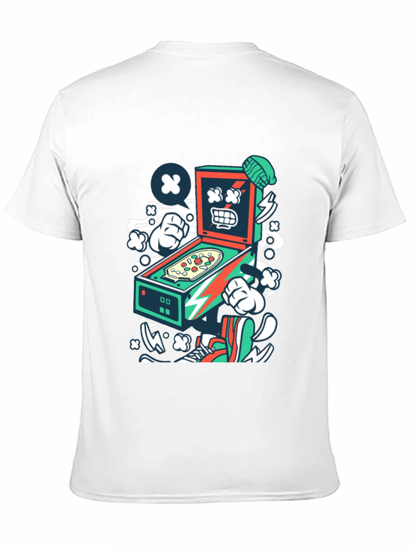 Retro Pinball Machine Graphic Tee - Cool Cartoon Design