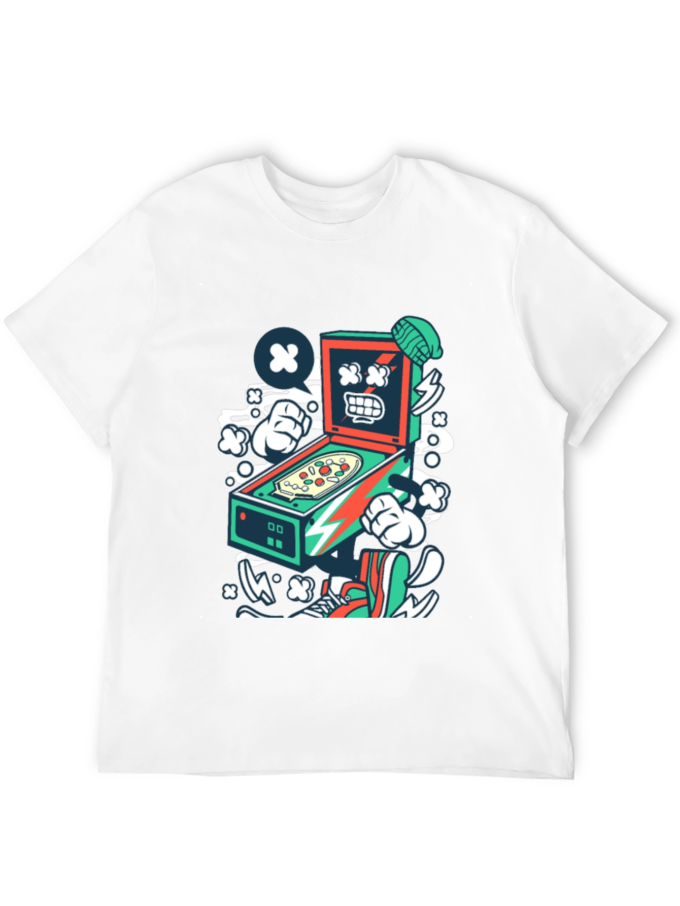 Retro Pinball Machine Graphic Tee - Cool Cartoon Design