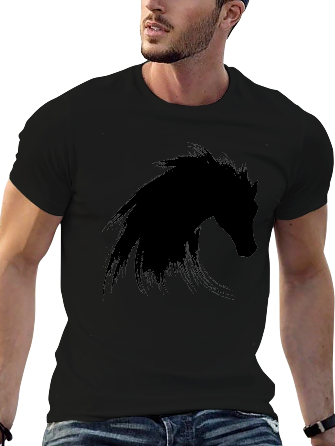 Black Horse Graphic Tee - Mens Fashion