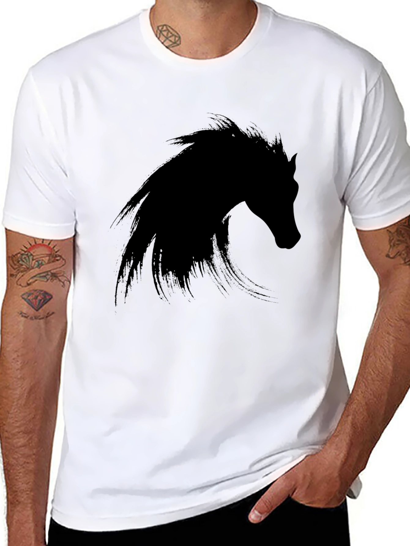 Black Horse Graphic Tee - Mens Fashion
