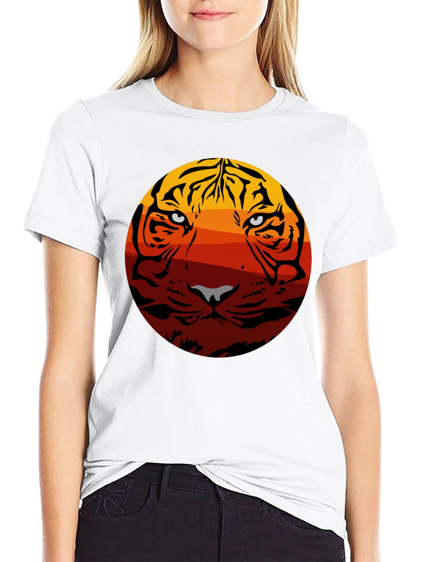 Tiger Sunset Graphic Tee - Black Cotton Blend