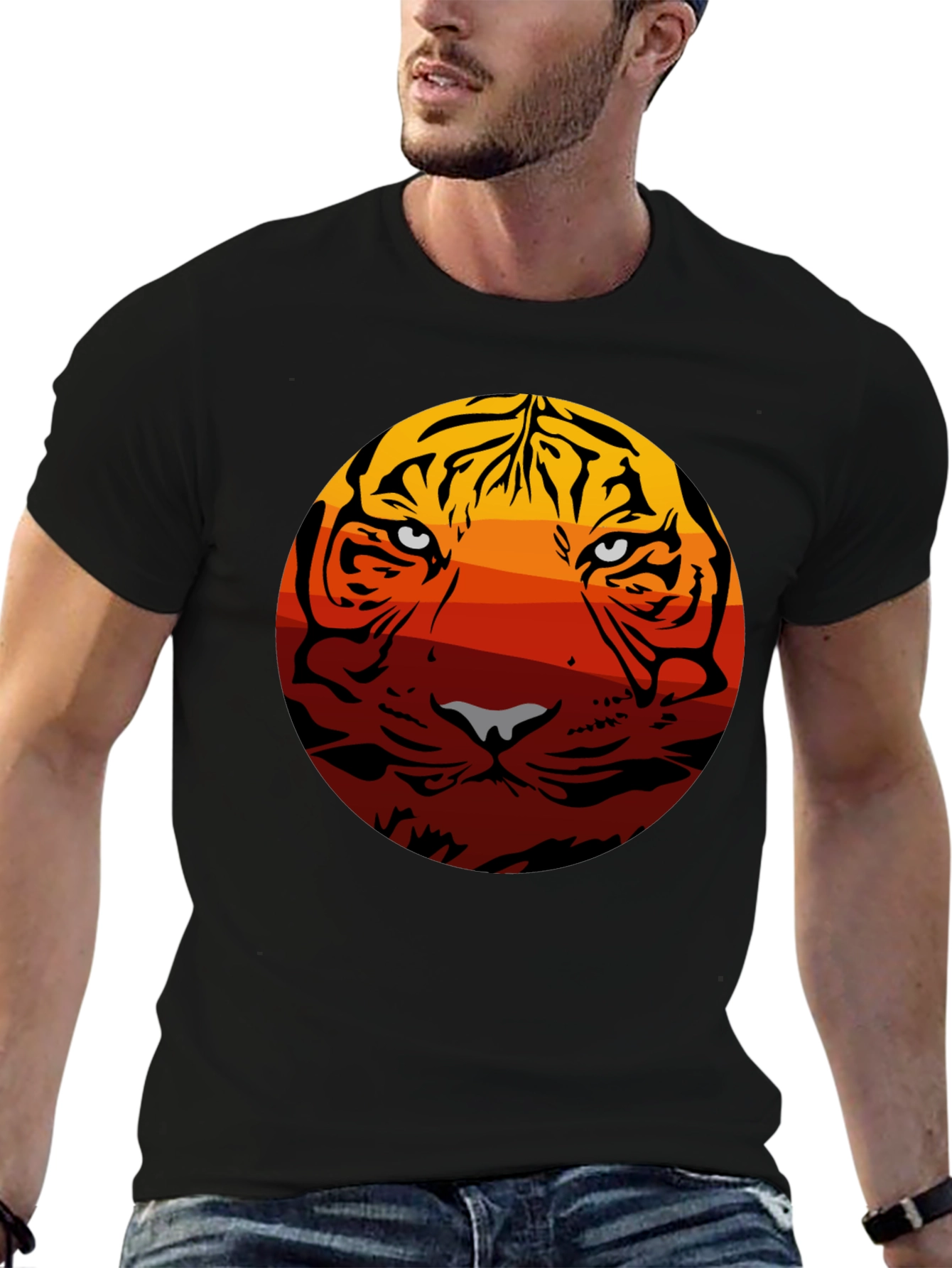 Tiger Sunset Graphic Tee - Black Cotton Blend