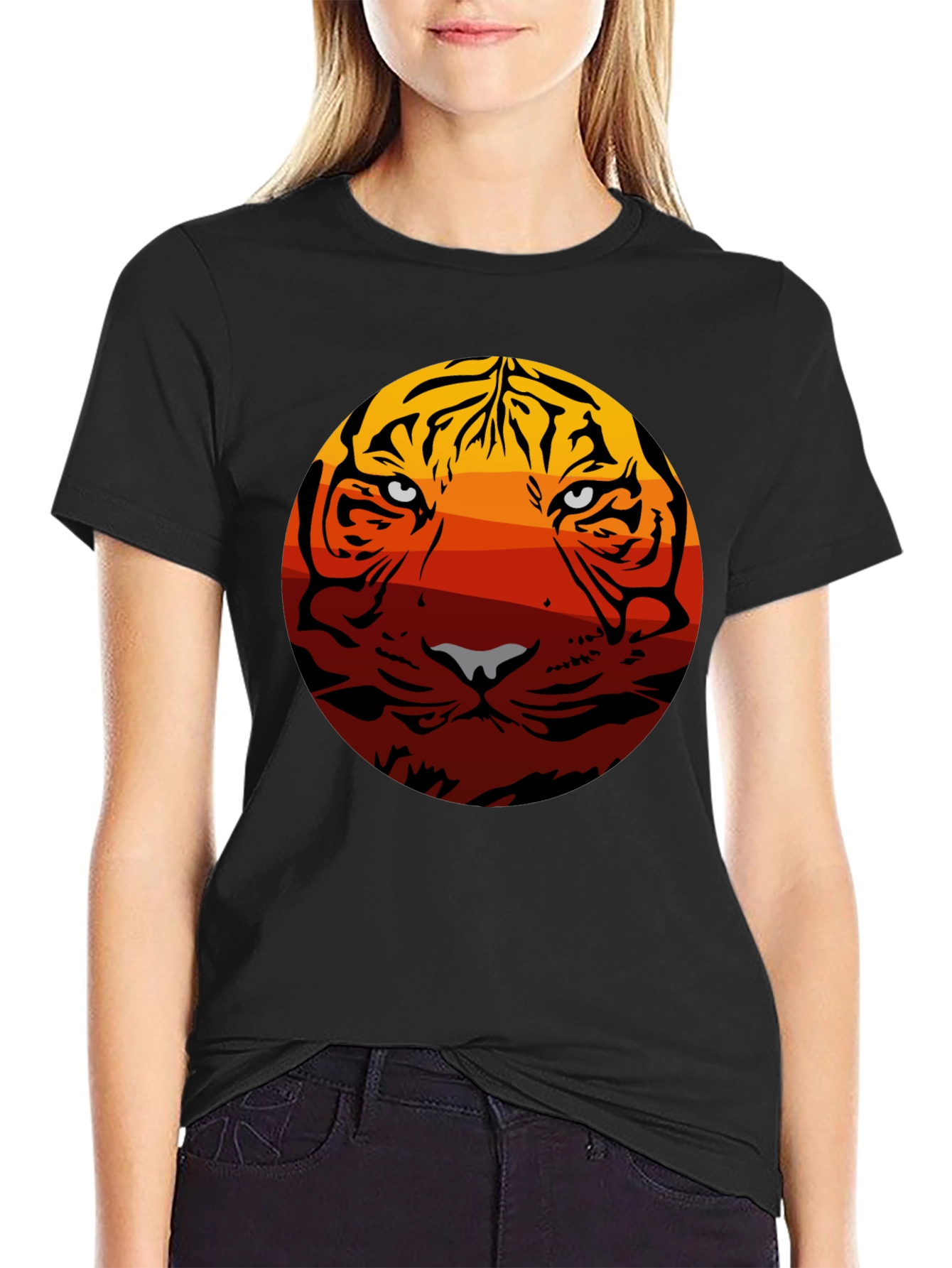Tiger Sunset Graphic Tee - Black Cotton Blend
