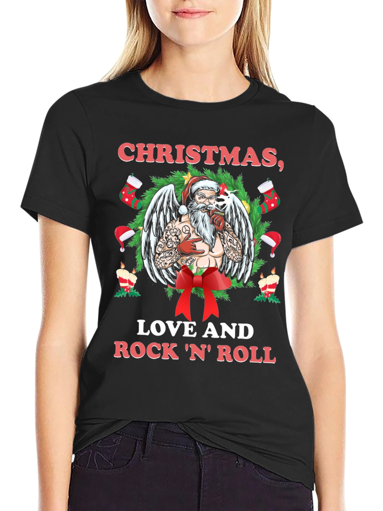 Christmas Love & Rock N Roll Santa T-Shirt