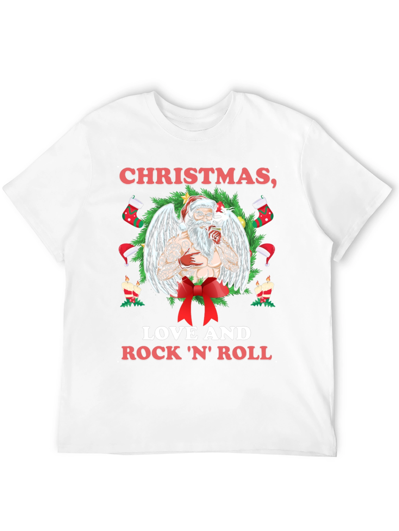 Christmas Love & Rock N Roll Santa T-Shirt