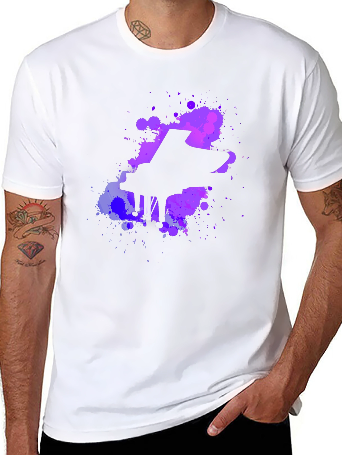 Piano Paint Splatter Graphic Tee - Black