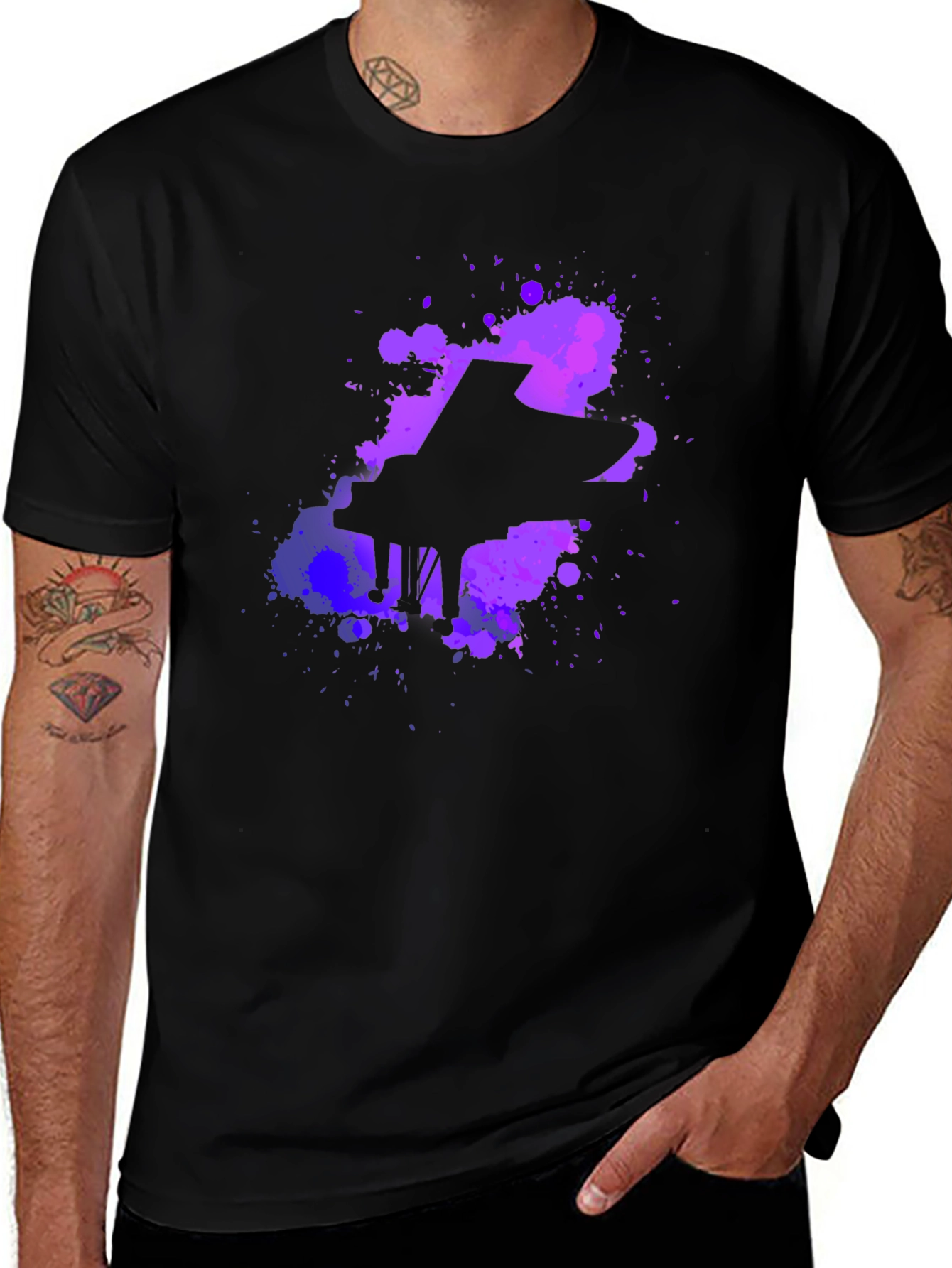 Piano Paint Splatter Graphic Tee - Black