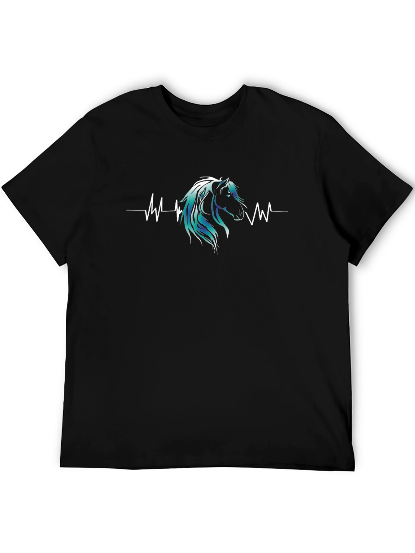 Horse Heartbeat Graphic Print Mens Black T-Shirt