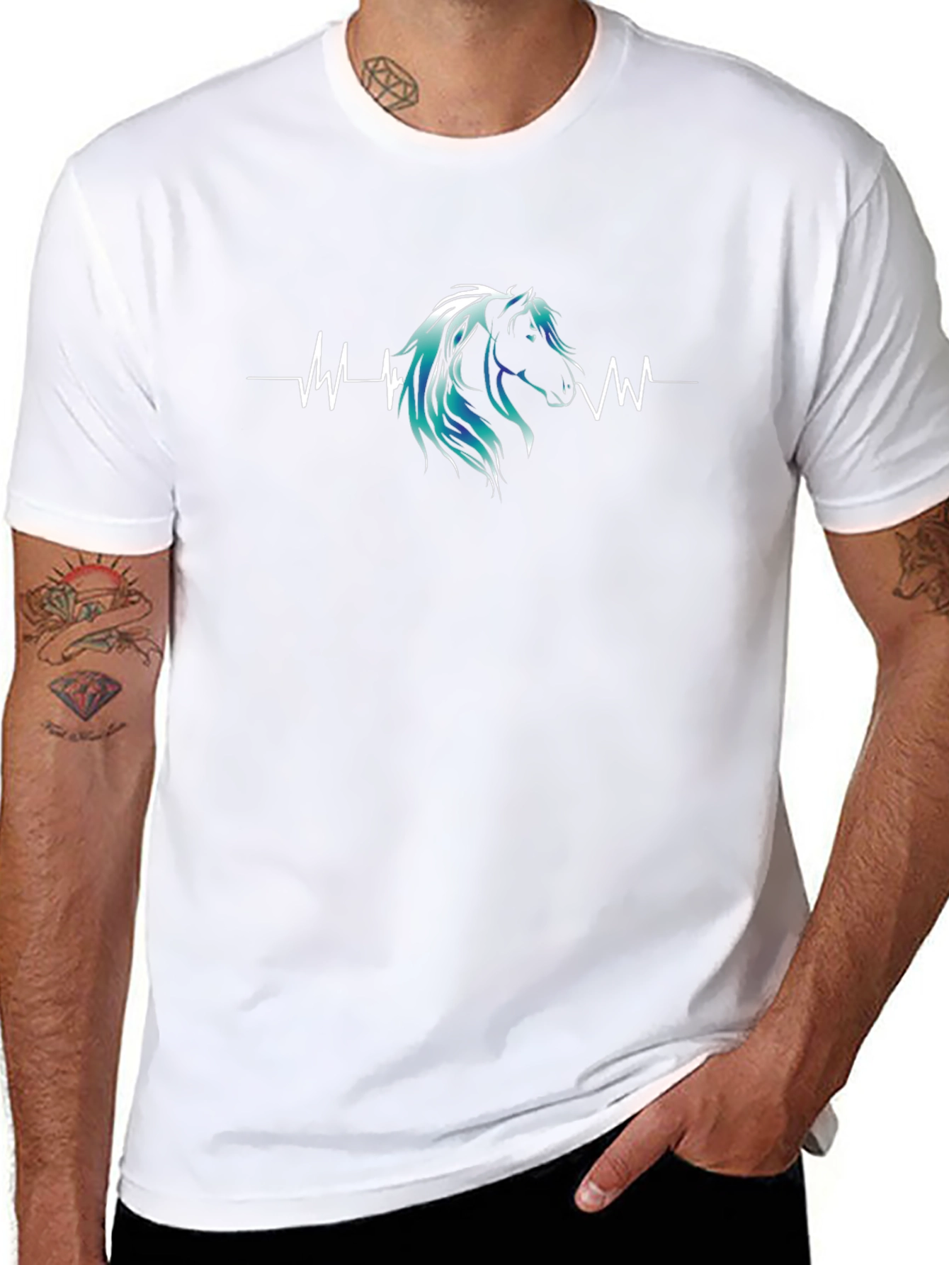 Horse Heartbeat Graphic Print Mens Black T-Shirt
