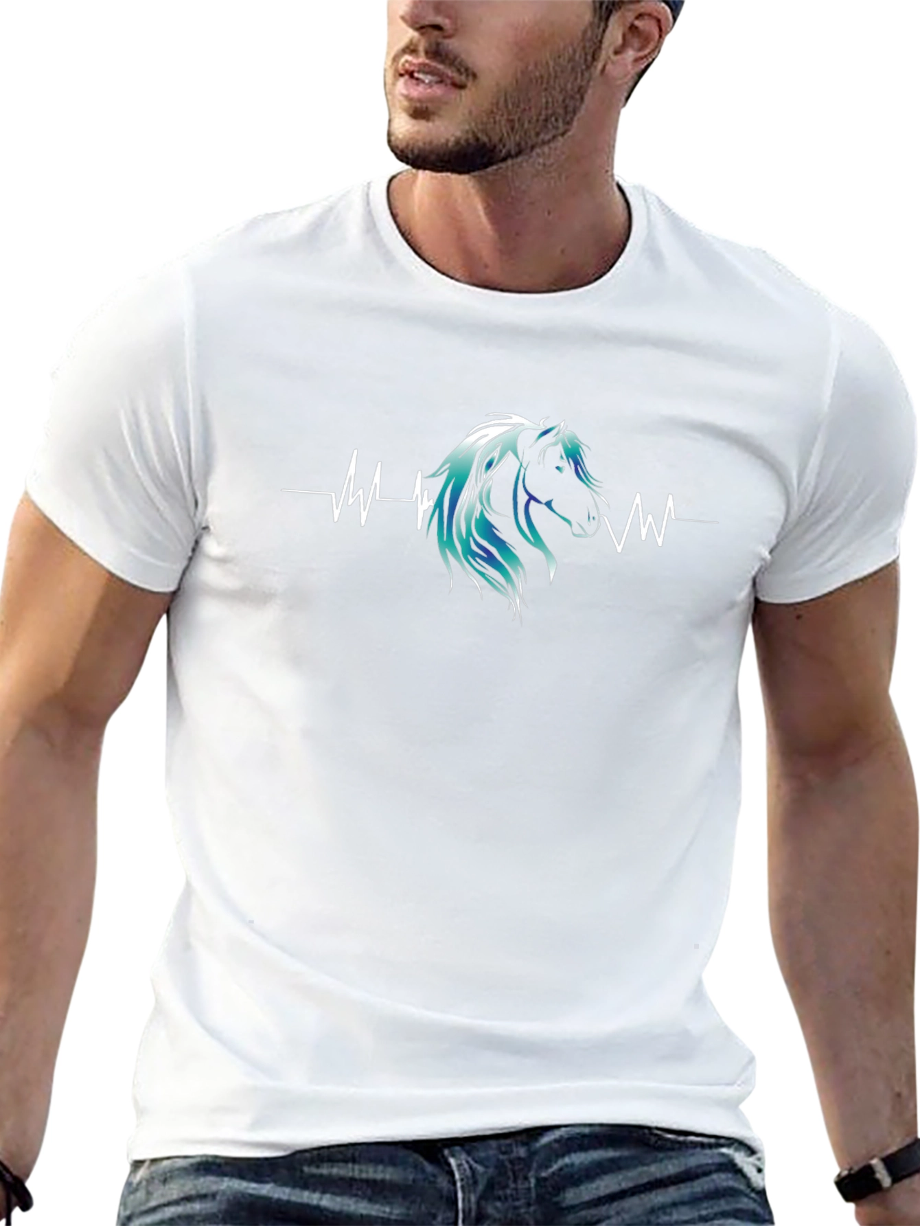 Horse Heartbeat Graphic Print Mens Black T-Shirt