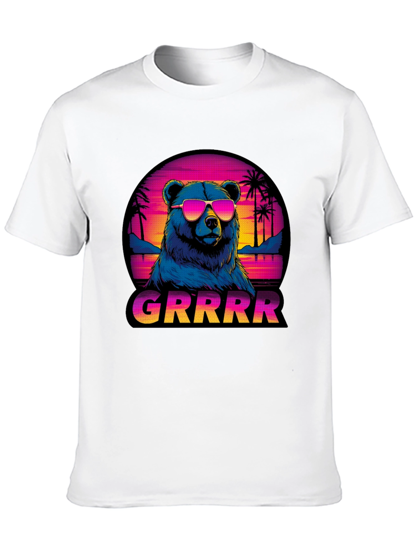 Bear GRRRR T-Shirt Retro Sunglasses Palm Trees