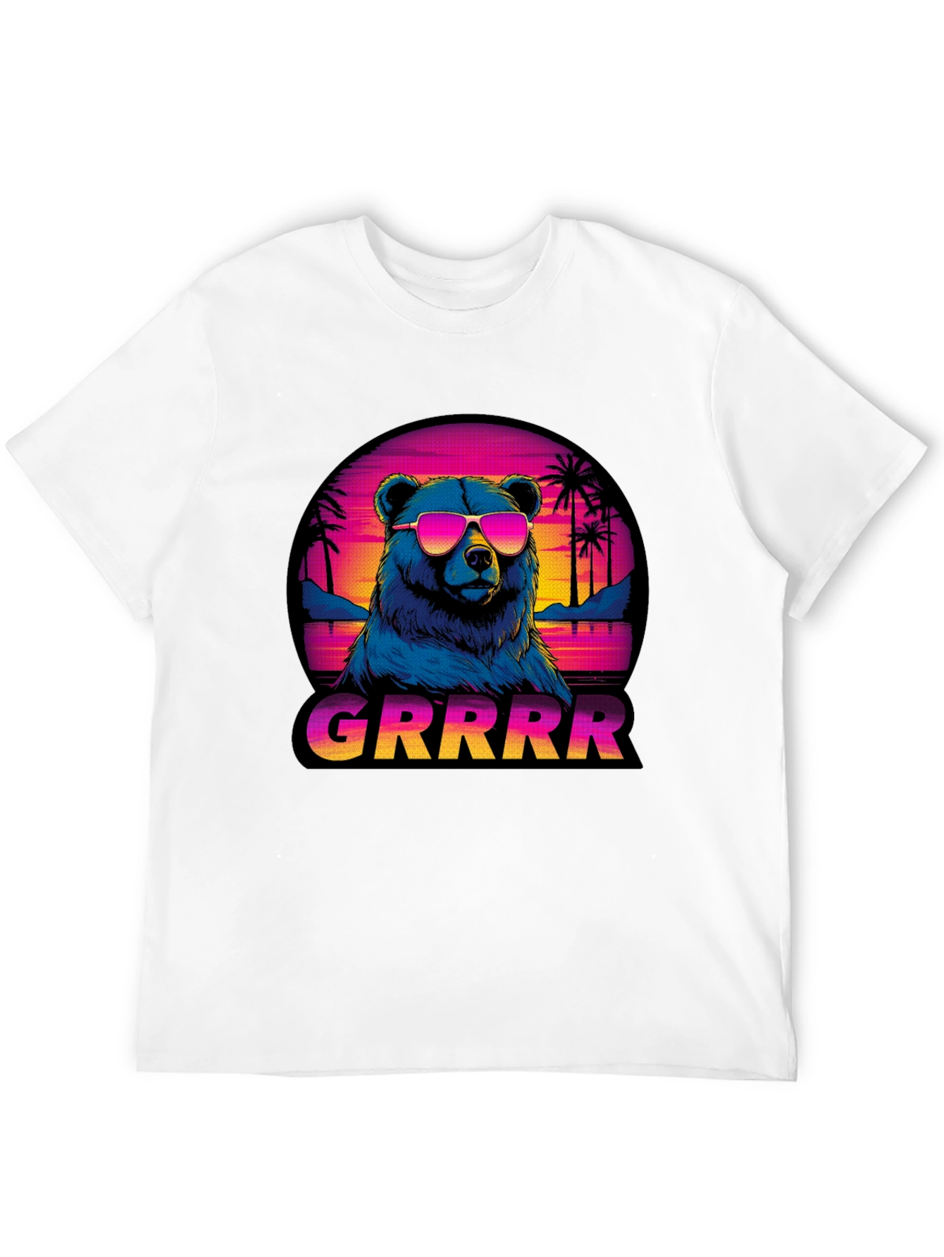 Bear GRRRR T-Shirt Retro Sunglasses Palm Trees