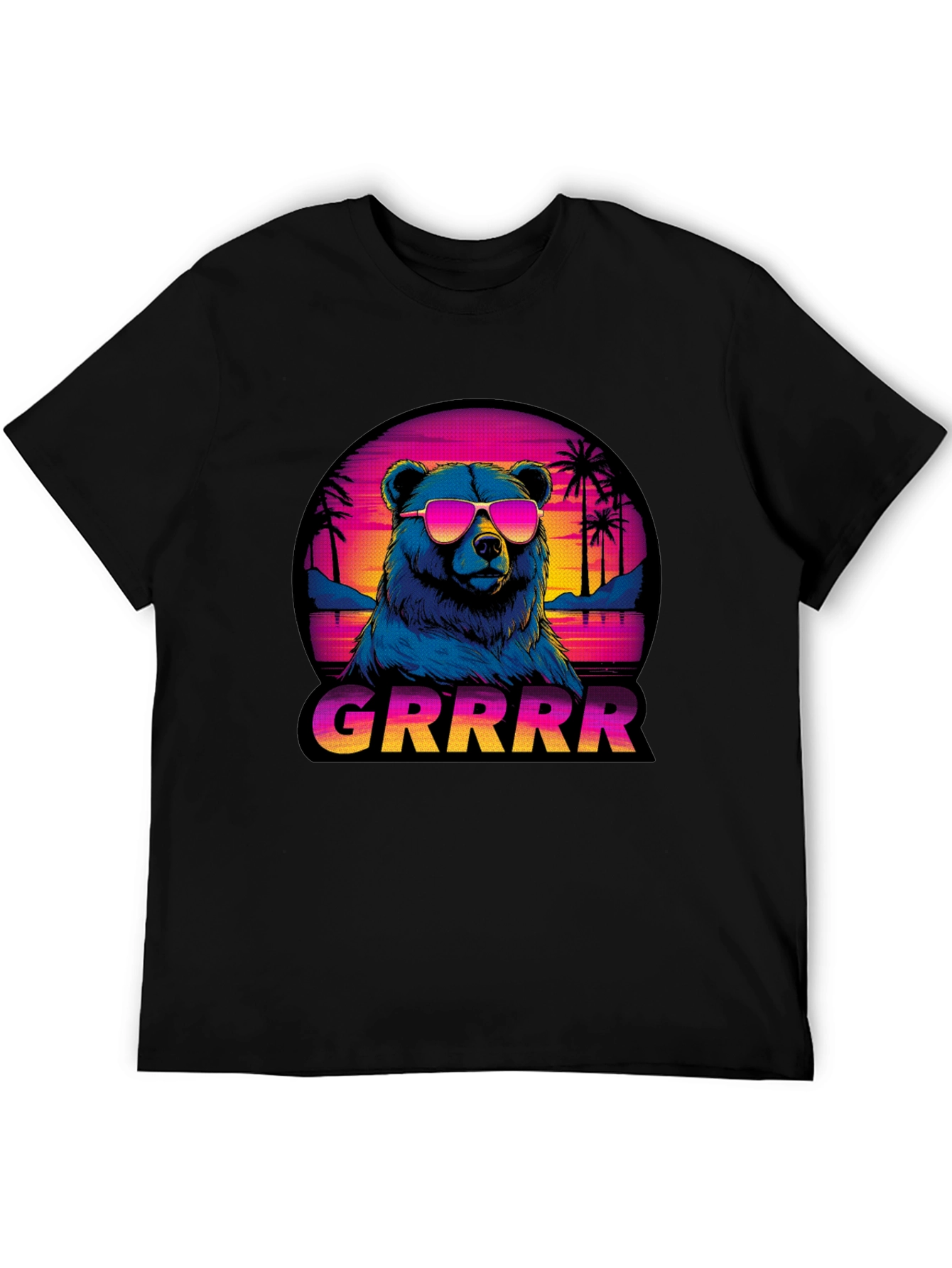 Bear GRRRR T-Shirt Retro Sunglasses Palm Trees