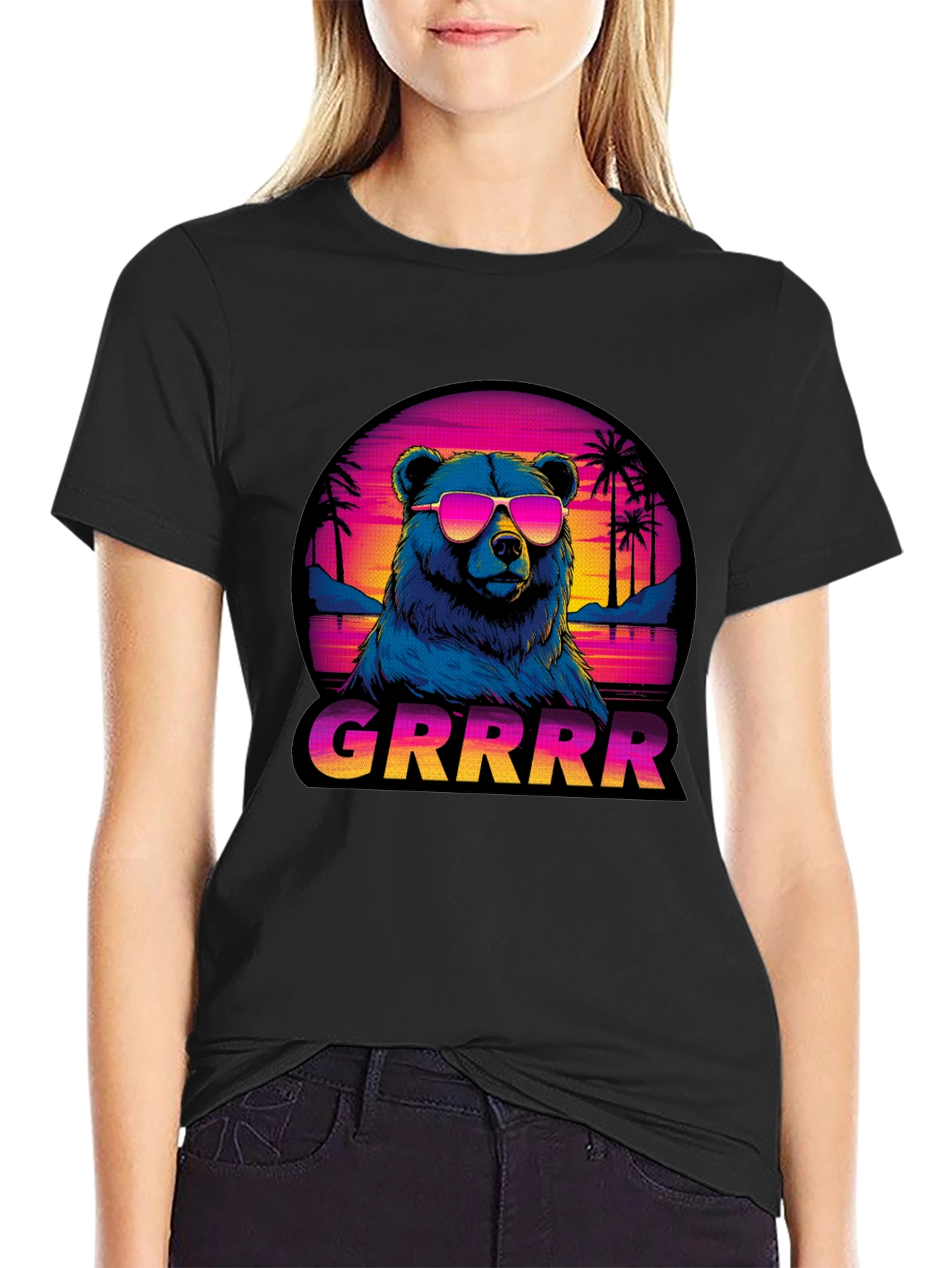 Bear GRRRR T-Shirt Retro Sunglasses Palm Trees