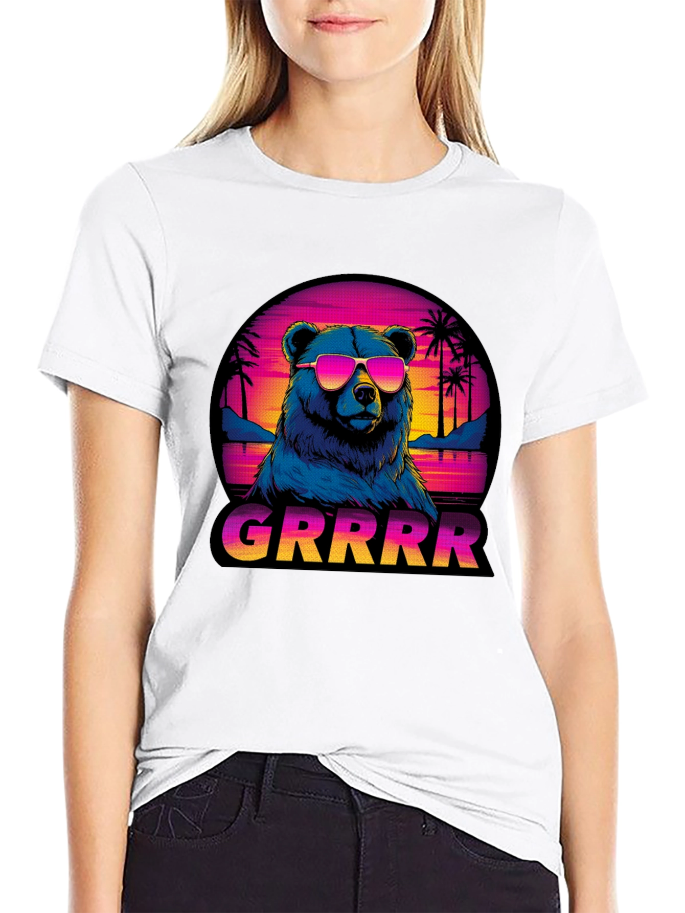 Bear GRRRR T-Shirt Retro Sunglasses Palm Trees