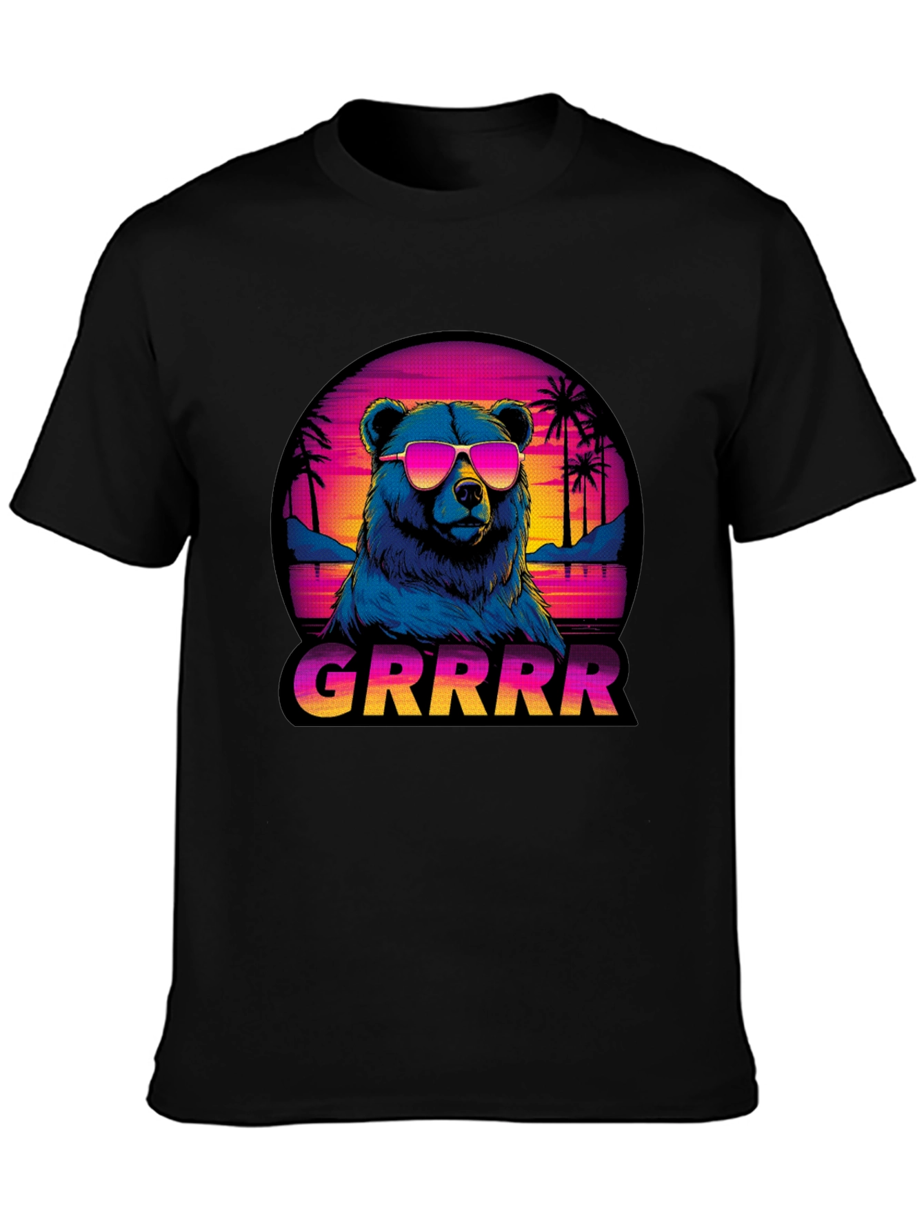 Bear GRRRR T-Shirt Retro Sunglasses Palm Trees