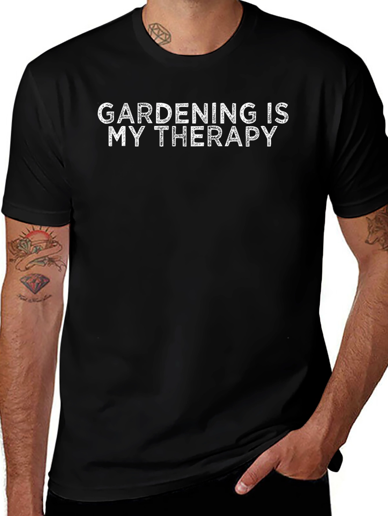 Gardening is My Therapy T-Shirt - Black Cotton